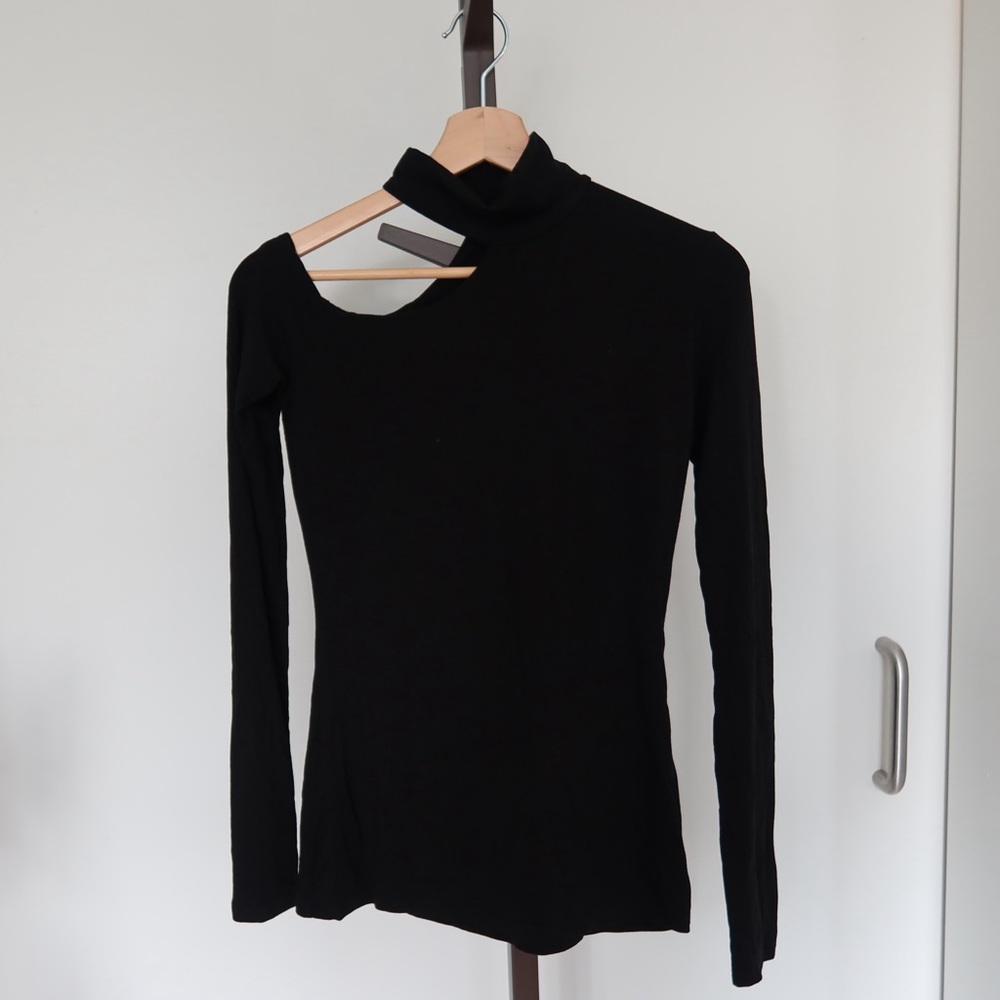 Black Asymmetric Cutout Long-Sleeve Top